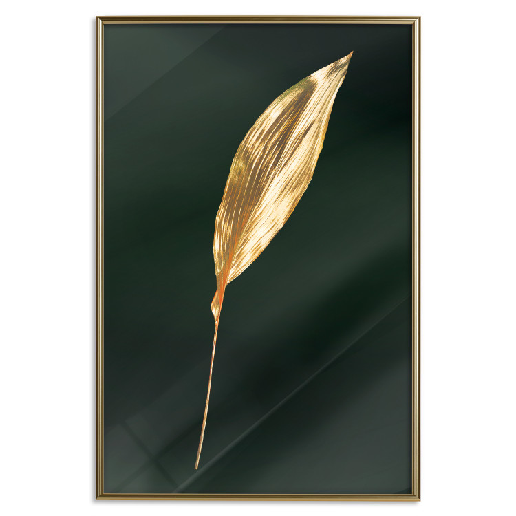 Poster Charming Leaf - golden leaf composition on a dark green background 135602 additionalImage 7