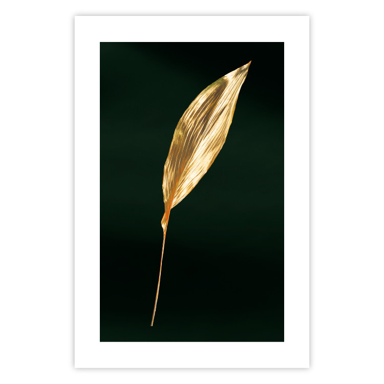 Poster Charming Leaf - golden leaf composition on a dark green background 135602 additionalImage 13