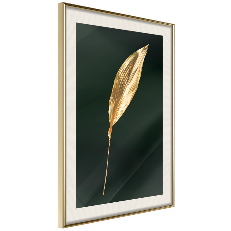 Poster Charming Leaf - golden leaf composition on a dark green background 135602 additionalImage 21