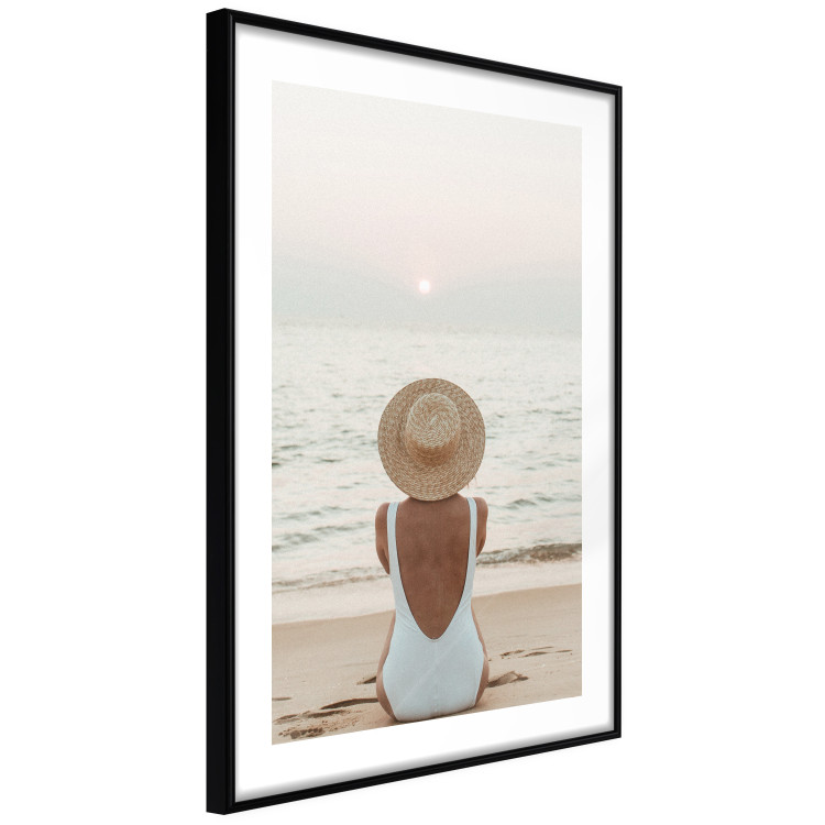 Wall Poster Beach Rest - woman sitting on the sand with sunset in the background 135902 additionalImage 4