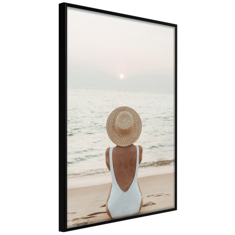 Wall Poster Beach Rest - woman sitting on the sand with sunset in the background 135902 additionalImage 3