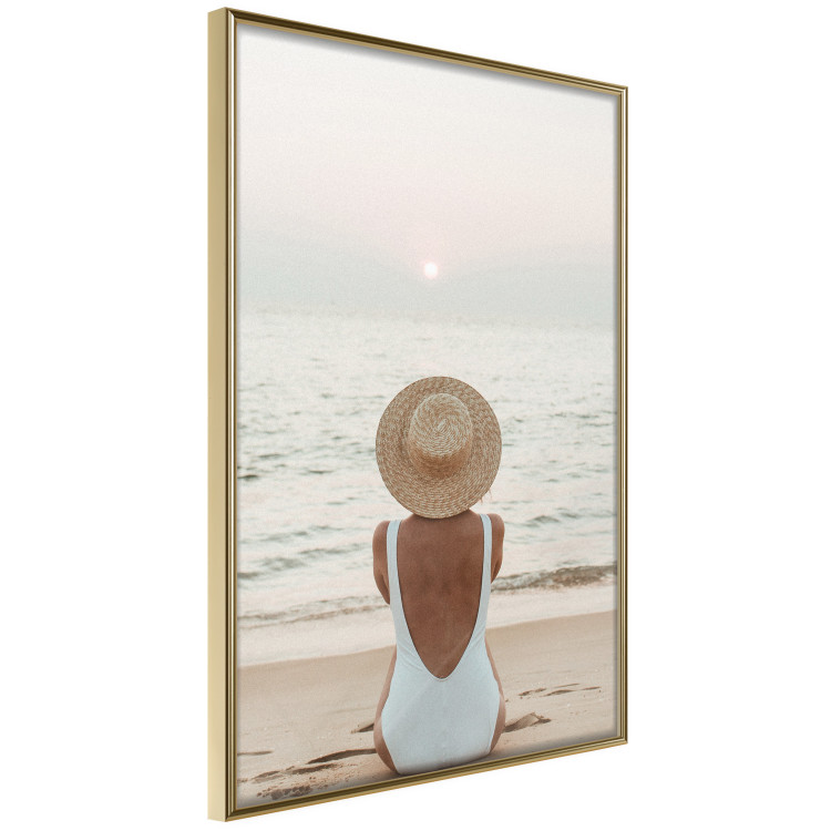 Wall Poster Beach Rest - woman sitting on the sand with sunset in the background 135902 additionalImage 8