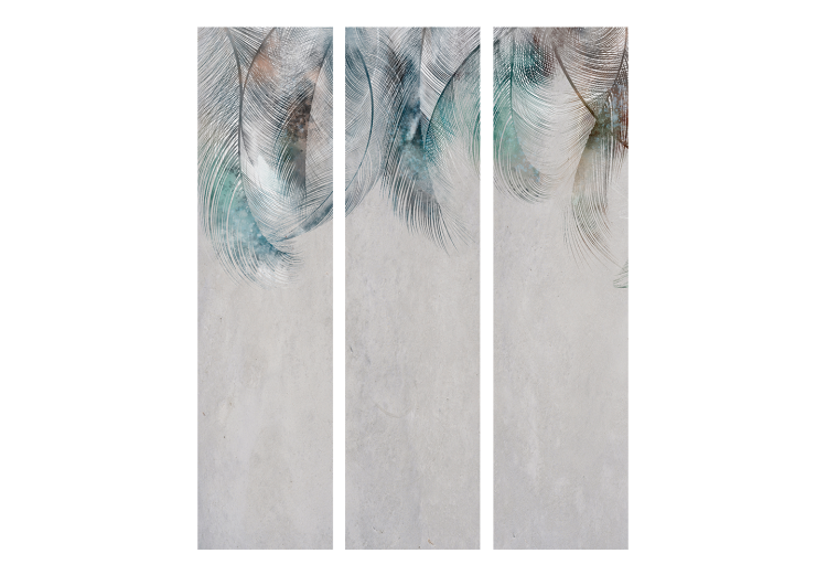 Room Separator Colorful Feathers (3-piece) - Delicate composition on a gray background 138102 additionalImage 3