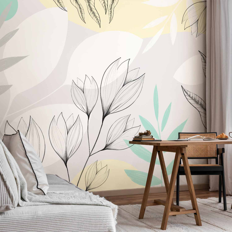 Wall Mural Spring blast - composition with flowers and leaves in white and gray 138802 additionalImage 4