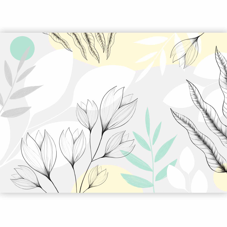 Wall Mural Spring blast - composition with flowers and leaves in white and gray 138802 additionalImage 5