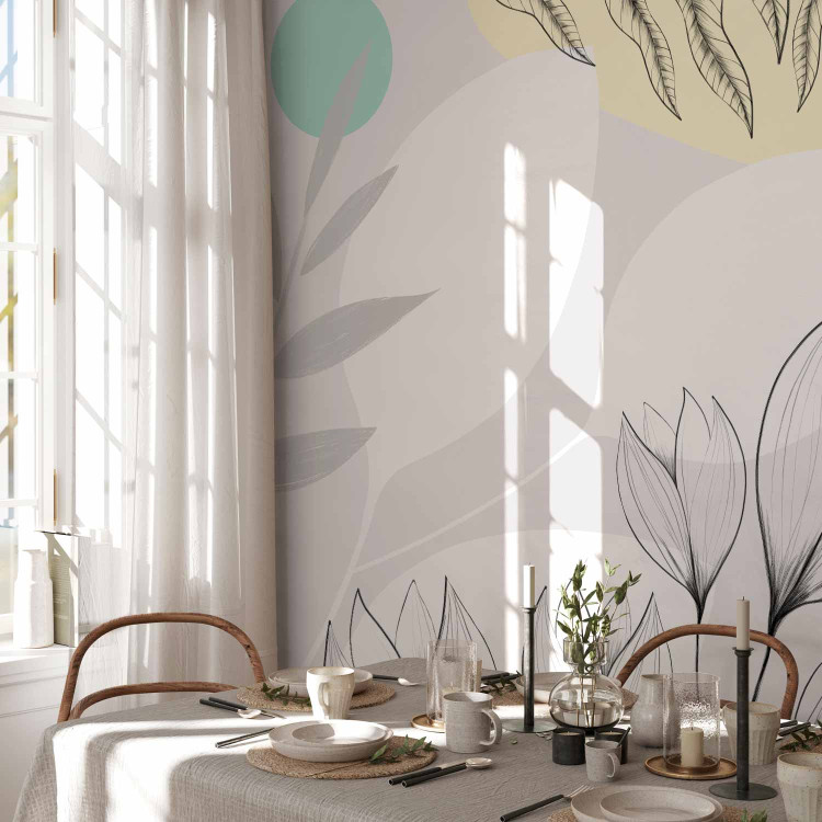 Wall Mural Spring blast - composition with flowers and leaves in white and gray 138802 additionalImage 7