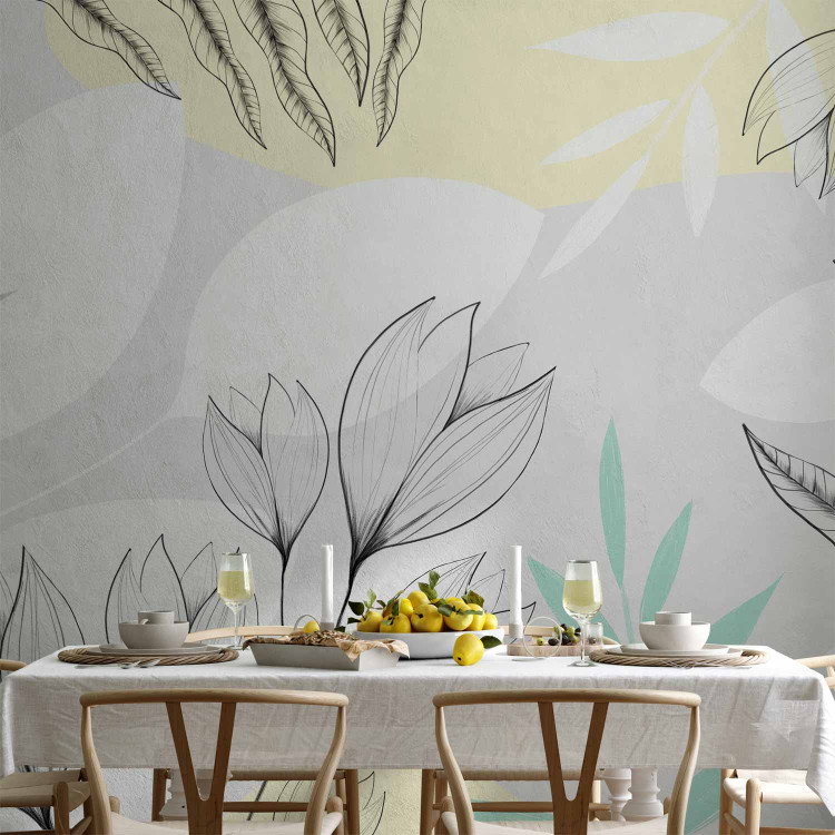 Wall Mural Spring blast - composition with flowers and leaves in white and gray 138802 additionalImage 6