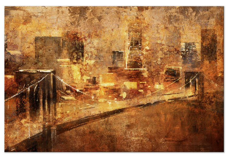 Canvas Metropolis of Wealth (1-piece) - cityscape and bridge in golden tones 142602