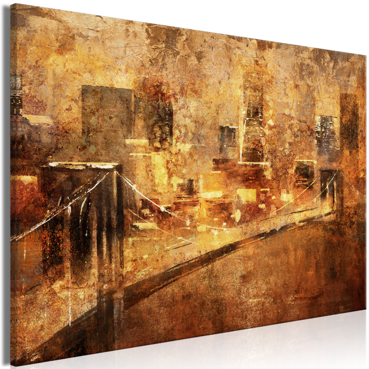 Canvas Metropolis of Wealth (1-piece) - cityscape and bridge in golden tones 142602 additionalImage 2