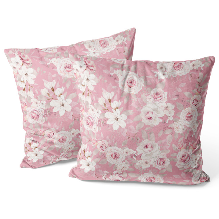 Decorative Velor Pillow Rose embrace - a delicate floral pattern in shades of pastel pink 147102 additionalImage 3