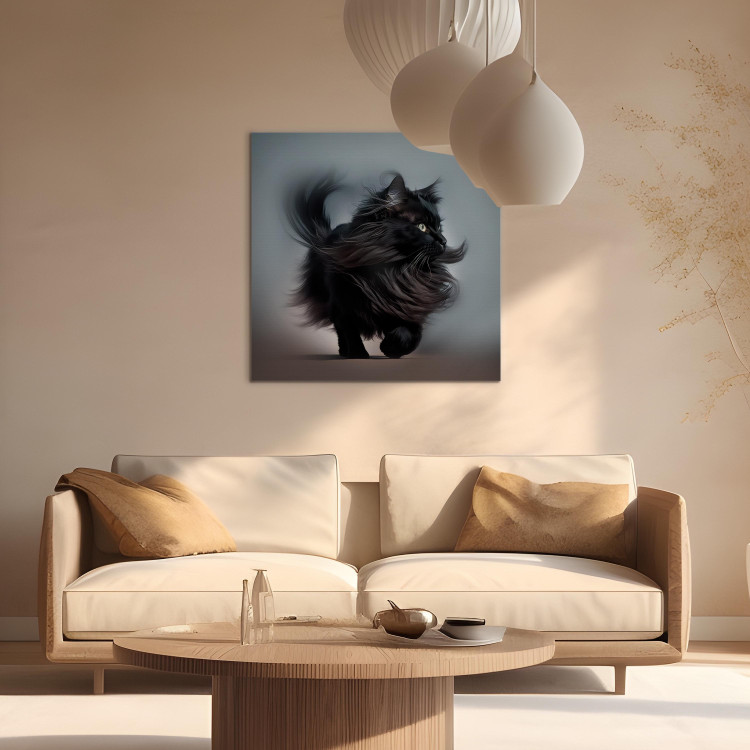 Canvas Print AI Maine Coon Cat - Walking Animal With Long Black Hair - Square 150202 additionalImage 9
