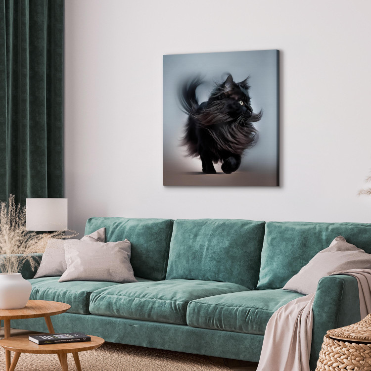 Canvas Print AI Maine Coon Cat - Walking Animal With Long Black Hair - Square 150202 additionalImage 10