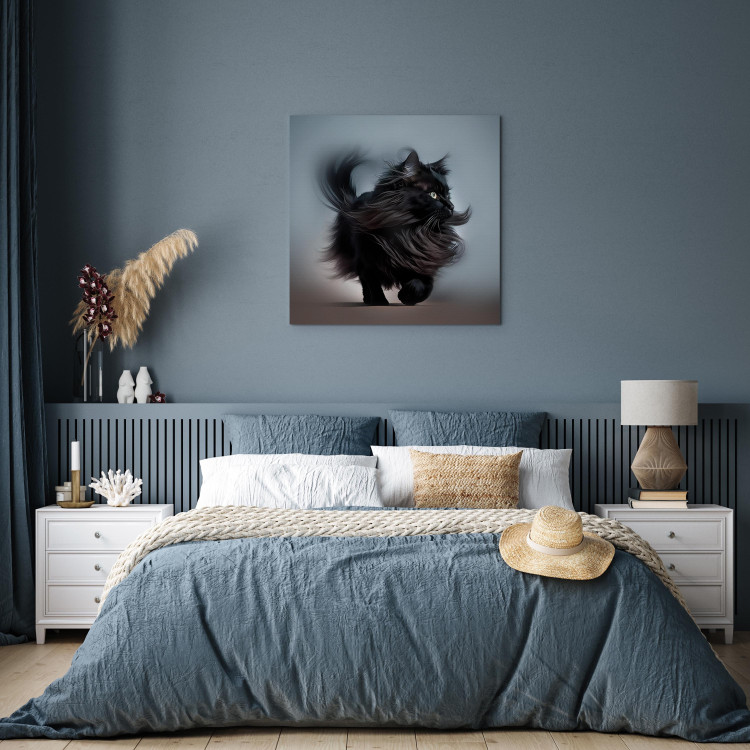Canvas Print AI Maine Coon Cat - Walking Animal With Long Black Hair - Square 150202 additionalImage 11