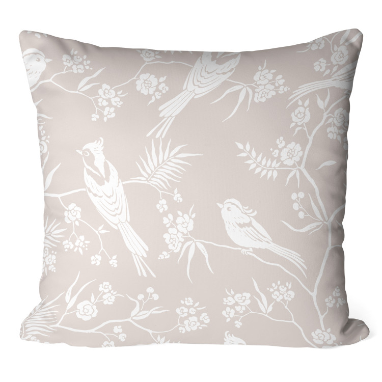 Decorative Microfiber Pillow Birds on a Branch - Beige Minimalist Pattern With Plant Motif 151302