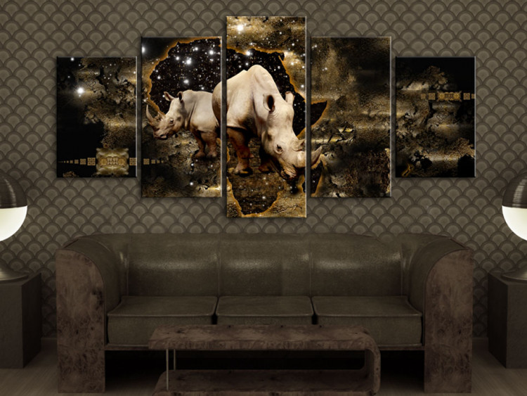 Canvas Art Print Golden Rhino (5 Parts) Wide 50002 additionalImage 3