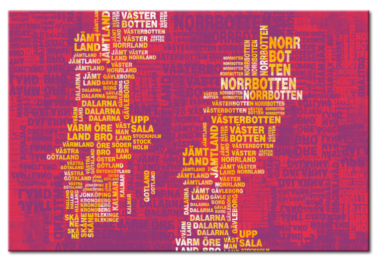 Canvas Art Print Text map of Sweden (pink background) 55302