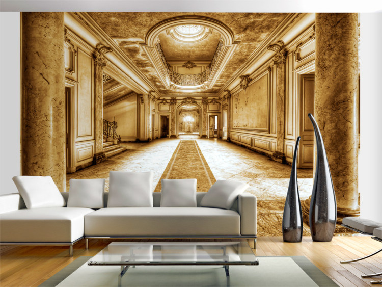 Photo Wallpaper Marble Mystery - Sepia Elements of Classical Architecture in Gold 60202