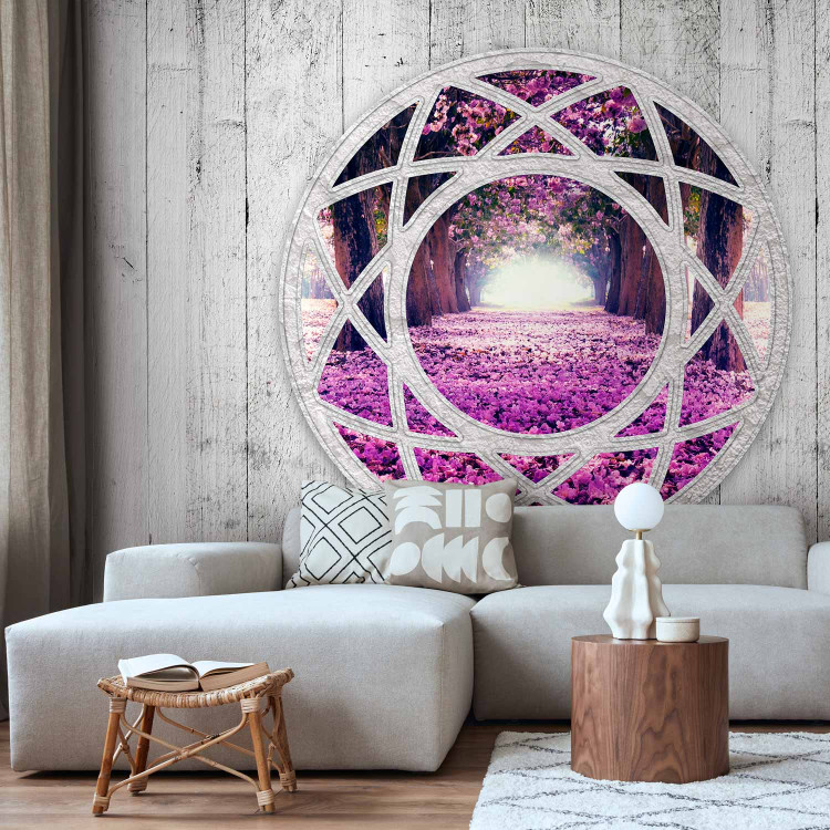 Wall Mural Fuchsia Landscape - Window View in Provencal Style with an Illusion Effect 60402