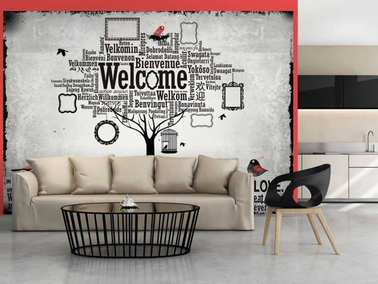 Photo Wallpaper Welcome - Welcome Text in Different Languages in the Form of a Tree and Quote 60902