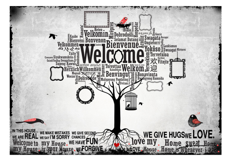 Photo Wallpaper Welcome - Welcome Text in Different Languages in the Form of a Tree and Quote 60902 additionalImage 1