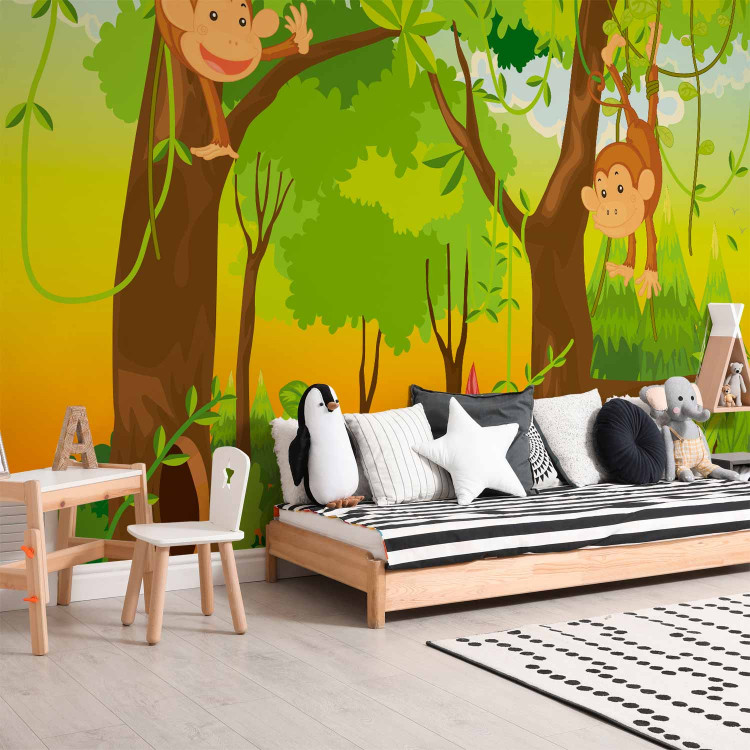 Wall Mural Fairy World - Jungle with monkeys on vines among trees for children 61202 additionalImage 2