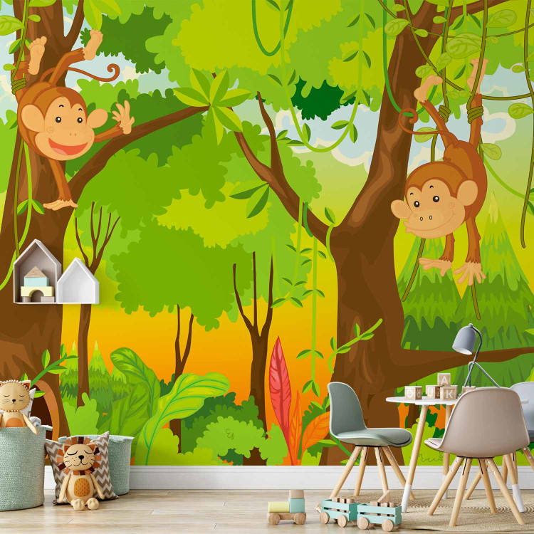 Wall Mural Fairy World - Jungle with monkeys on vines among trees for children 61202 additionalImage 4