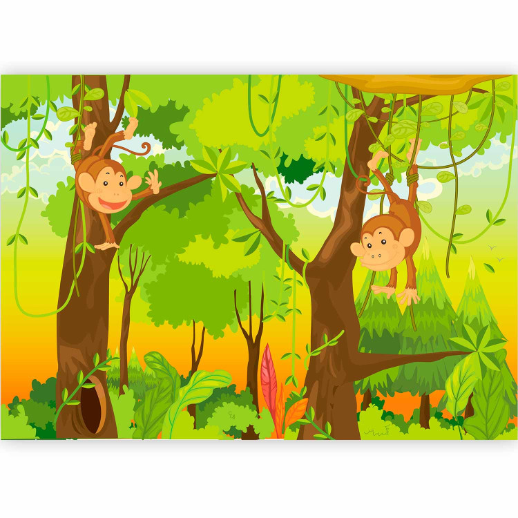 Wall Mural Fairy World - Jungle with monkeys on vines among trees for children 61202 additionalImage 1
