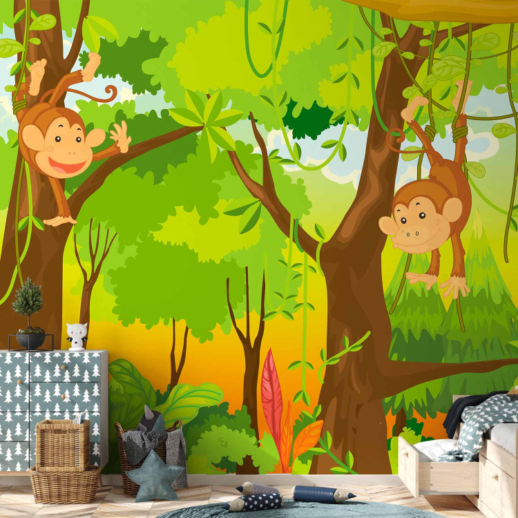 Wall Mural Fairy World - Jungle with monkeys on vines among trees for children 61202 additionalImage 6