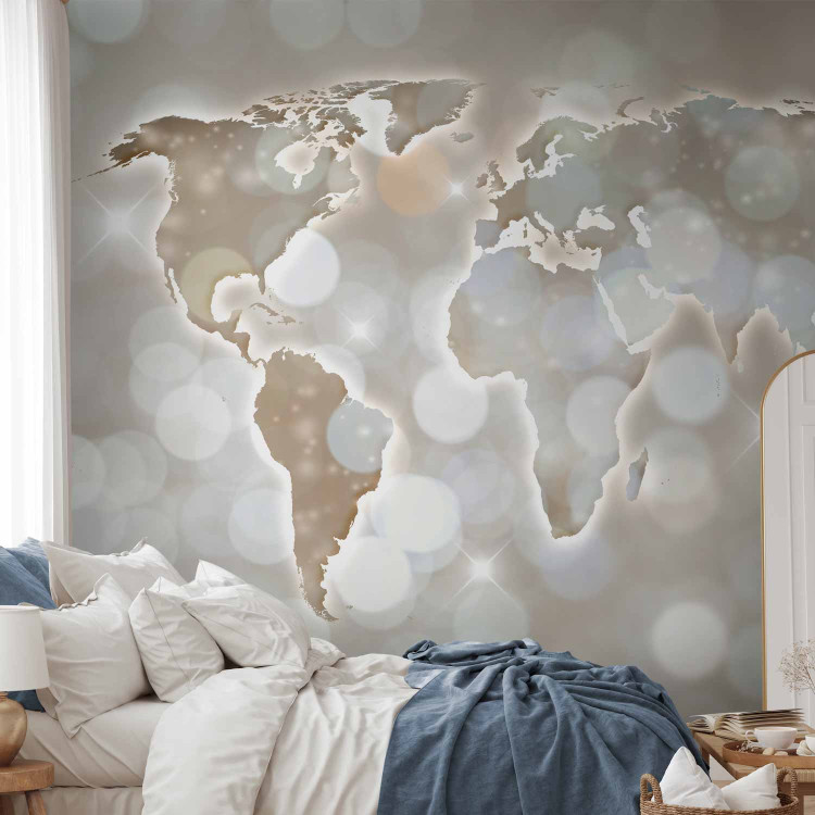 Wall Mural Alabaster map - continents on a fuzzy background with a glowing light effect 89902 additionalImage 2