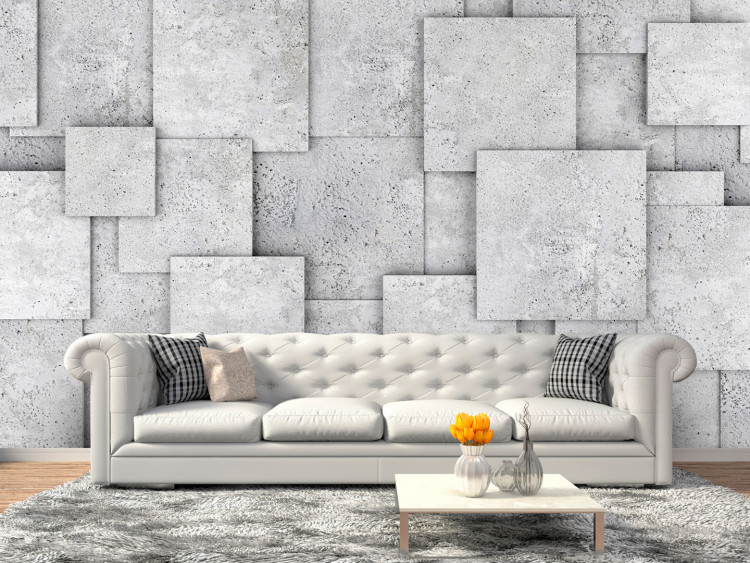 Photo Wallpaper Industrial abyss - a composition of grey tiles with a concrete texture 92002