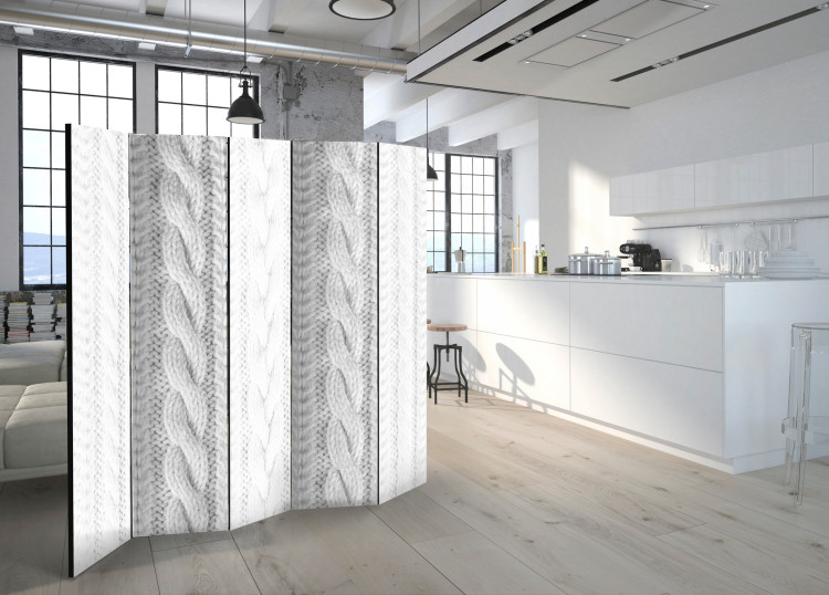 Room Divider Screen White Weave - light texture of white fabric with patterned weave 95302 additionalImage 4