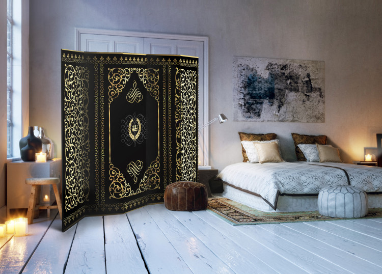 Room Separator Grace of Night II - golden ornaments on a black background in a baroque motif 95402 additionalImage 2
