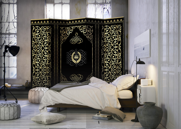 Room Separator Grace of Night II - golden ornaments on a black background in a baroque motif 95402 additionalImage 4