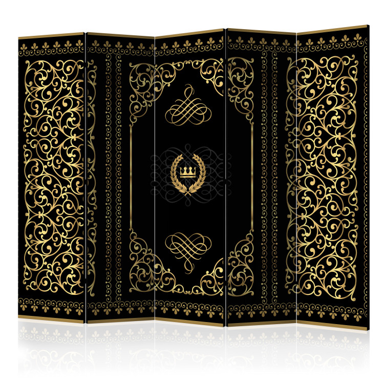 Room Separator Grace of Night II - golden ornaments on a black background in a baroque motif 95402