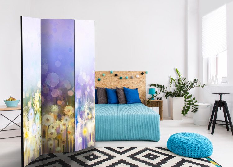 Room Divider Painted Meadow - flowers in a meadow with purple background in artistic style 95502 additionalImage 4