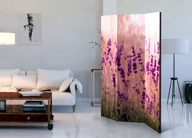 Folding Screen Lavender in the Rain - romantic lavender flowers in a meadow 95602 additionalImage 2