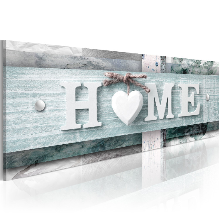 Canvas Print Turquoise Layout - "Home" Sign on Blue Plaque in Vintage Style 98202 additionalImage 2