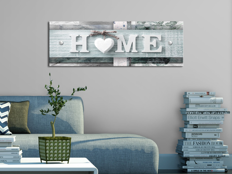 Canvas Print Turquoise Layout - "Home" Sign on Blue Plaque in Vintage Style 98202 additionalImage 3
