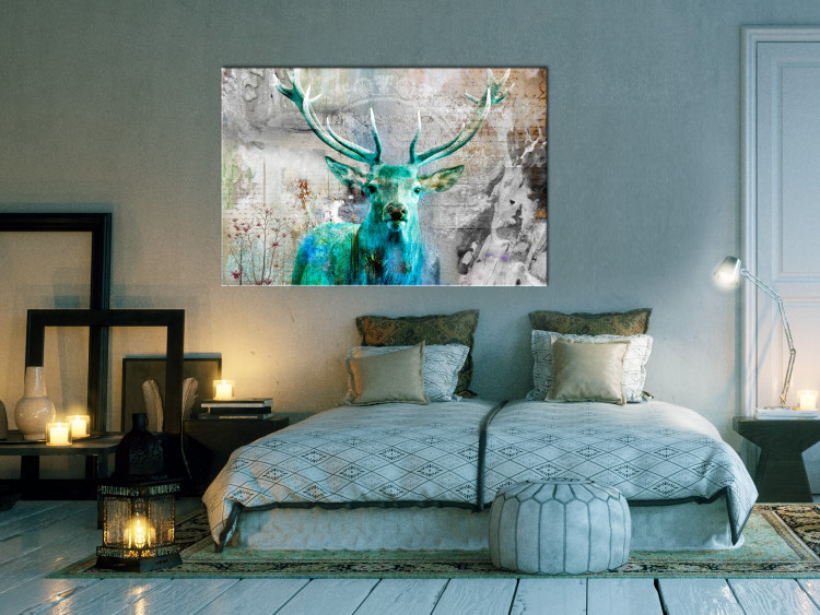 Canvas Art Print Green Deer (1-piece) - Stag and Nature on Variegated Background 106112 additionalImage 3