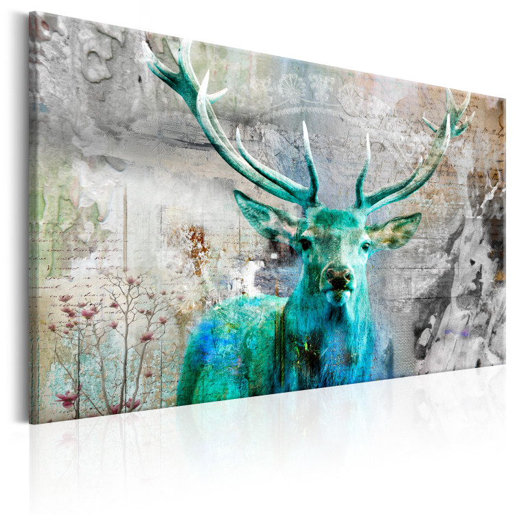 Canvas Art Print Green Deer (1-piece) - Stag and Nature on Variegated Background 106112 additionalImage 2