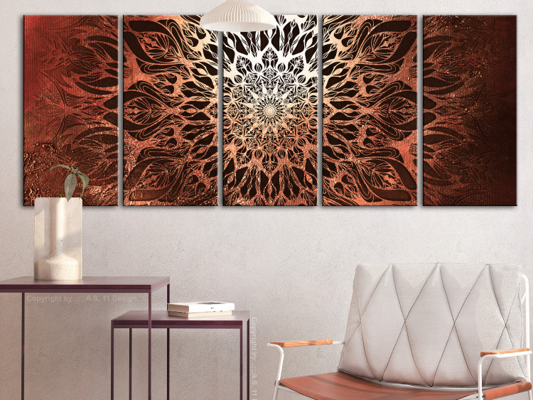 Canvas Print Hypnosis (5-part) Narrow - Mandala on Orange Background in Zen Style 107812 additionalImage 3