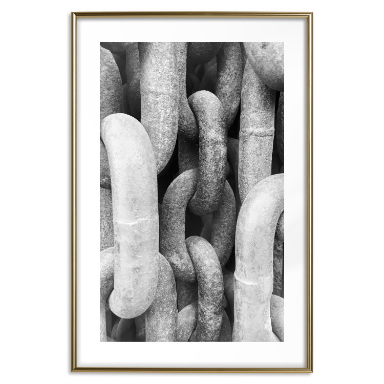 Wall Poster Old chain - close-up of black and white thick metal in retro style 114912 additionalImage 14