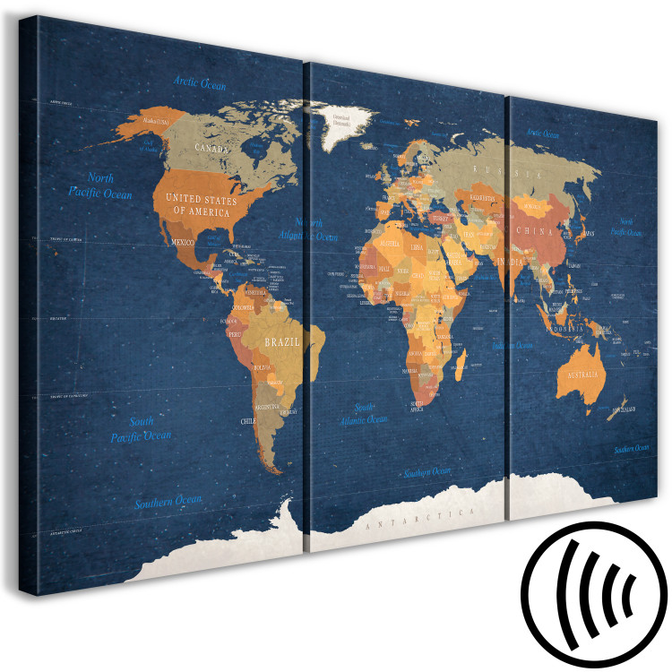Canvas Art Print World Map: Ink Oceans (3 Parts) 122212 additionalImage 6