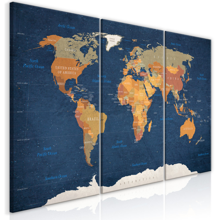 Canvas Art Print World Map: Ink Oceans (3 Parts) 122212 additionalImage 2