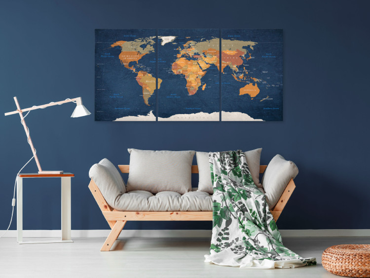 Canvas Art Print World Map: Ink Oceans (3 Parts) 122212 additionalImage 3