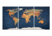 Canvas Art Print World Map: Ink Oceans (3 Parts) 122212