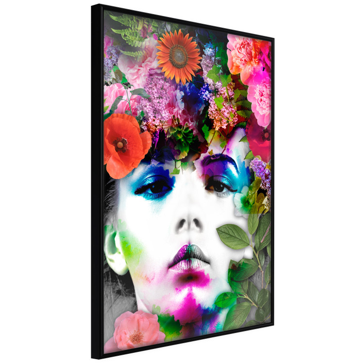 Wall Poster May - gray portrait of a female face surrounded by colorful flowers 122312 additionalImage 10