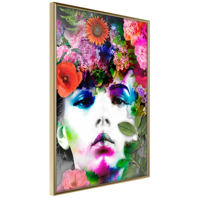 Wall Poster May - gray portrait of a female face surrounded by colorful flowers 122312 additionalImage 12