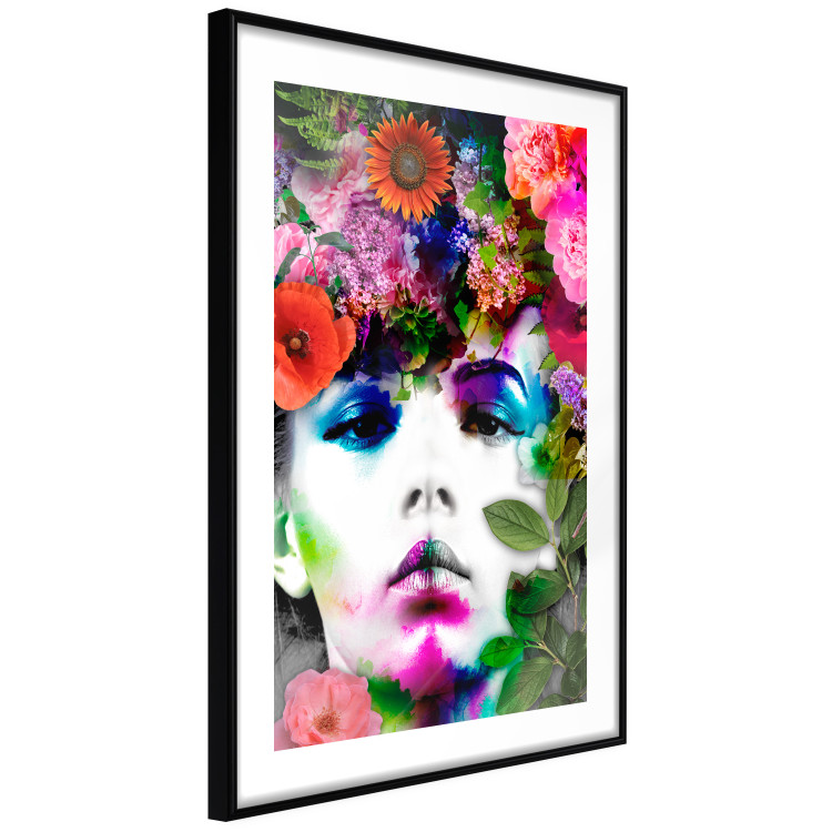Wall Poster May - gray portrait of a female face surrounded by colorful flowers 122312 additionalImage 11