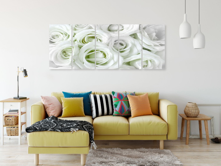 Canvas Print White rose buds - a composition with flowers and green accents 123212 additionalImage 3
